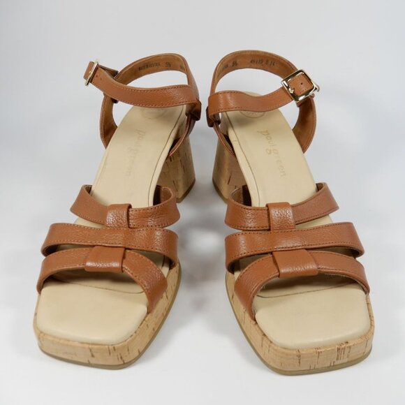 Paul Green SUPER SOFT Tina SANDALS Size 8 Brown Leather Cork Heel Comfy NEW $429 - Picture 7 of 16